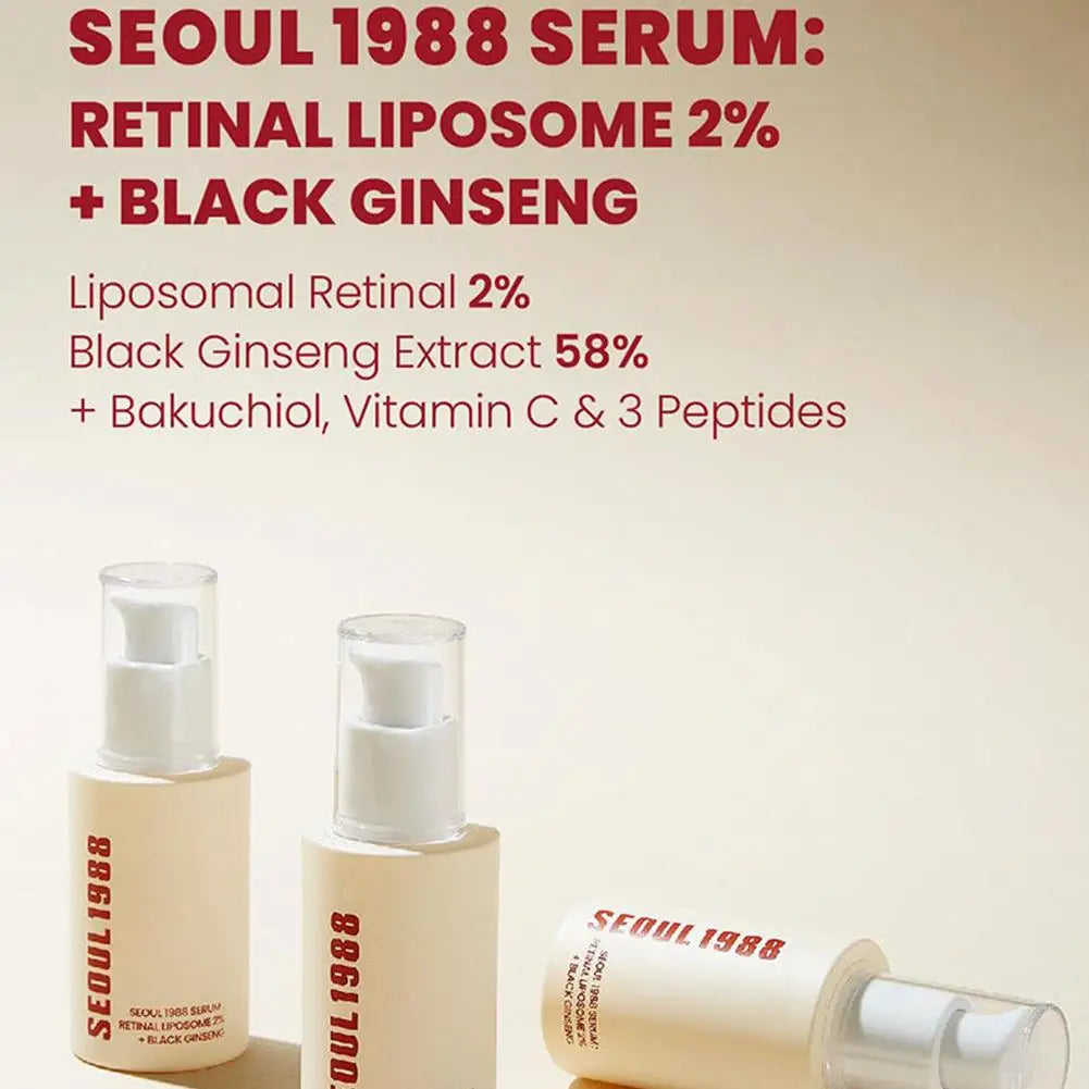 Korean Skincare Ginseng Facial Essence Seoul 1988 – Black Ginseng Extract Glow Face Serum with Retinol Liposome & Bakuchiol (30ml)
